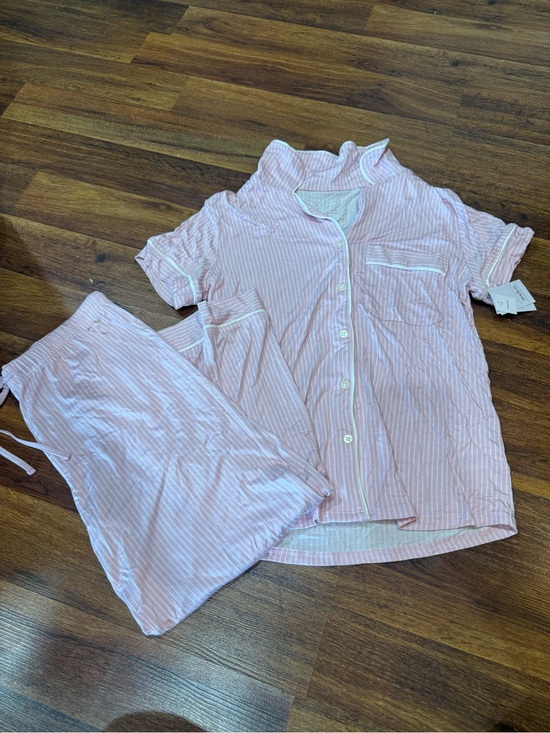Auden Other - Pink Striped Women's Lounge Pajama Set - Short Sleeve Button-Up XS